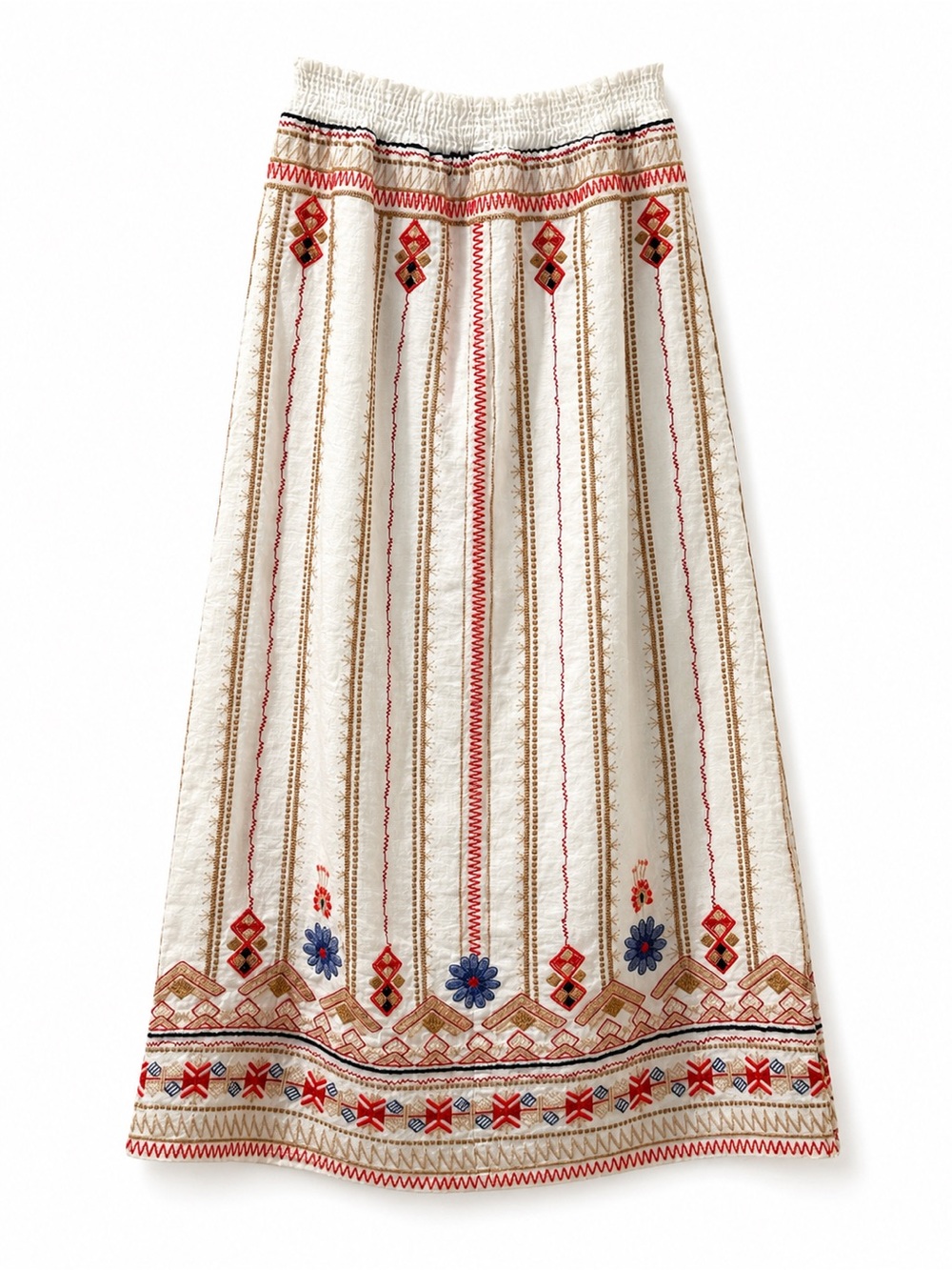Johnny Was Frédérique Side Slit Linen Maxi Skirt White Embroidered Boho M - Picture 2 of 10